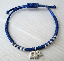 NiCe! Hmong Hill Tribe Unisex Silver & Hemp Charm Bracelet Elephant Design