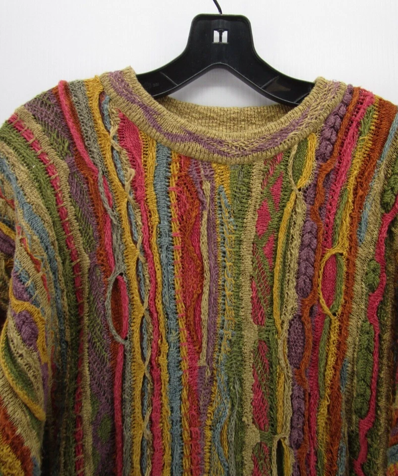Coogi Sweater Men Large Green Linen 3D Textured Hip Hop Biggie 90s Colorful VGT - Image 2 of 4