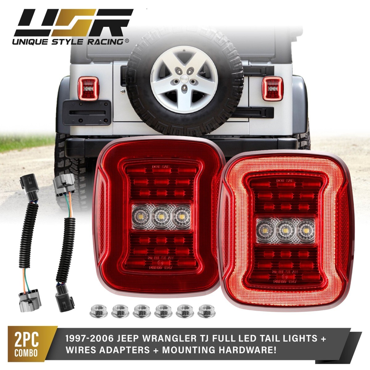 JL Style Full LED Red Lens Tail Light Set (L+R) For 97-06 Jeep