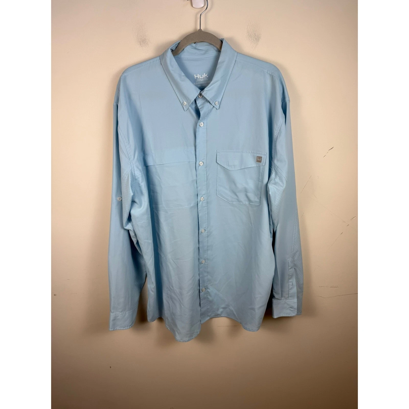 Huk Tide Point Fishing Shirt Mens XXL Blue Long Sleeve Button Down H1500172