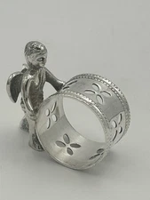 Vintage Victorian Silver Plate Standing Figural Cherub Napkin Rings Heavy Set/4