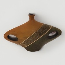 Vintage Carved Wooden Vase With Handles Heavy And Classy Center Piece 7.5 Lbs