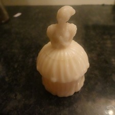 VINTAGE PINK MILK GLASS SOUTHERN BELLE Covered Powder Dresser Dish 1940s