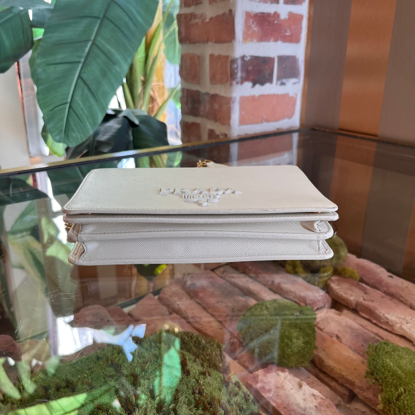 PRADA Talco White Saffiano Lux Leather Crossbody Bag thumbnail 4