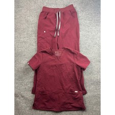 FIGS Scrub Set Women M Burgundy Casma V-Neck Top  Cargo Scrub Pants Burgundy
