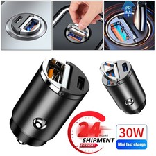 Mini Dual USB Type-C PD QC 3.0 2.0 Car Phone Charger Adapter 30W Fast Charging