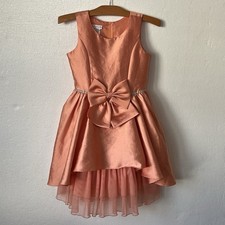 Bonnie Jean Girls Size 12 Fit  Flare Tulle Party Dress Satin Bow Dance Peach
