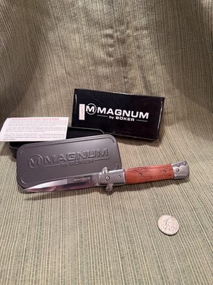 Magnum by Böker 01LL310 Automatic Knife Wood Handle NIB w/ Tin Made in China