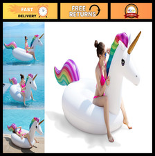 Giant Inflatable Unicorn Pool Float - Ride-On Summer Beach Raft for Kids Adult