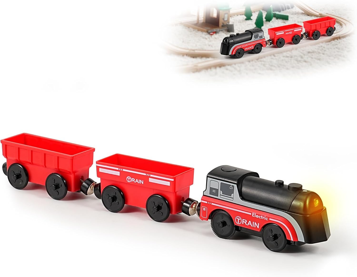 Train Toy Set for Wooden Track - 3 Pcs Magnetic Battery Operated Train for Wood