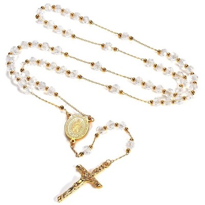 Rosenkranz Halskette Damen Herren Edelstahl Kreuz Marienbild Gebet Schmuck