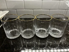 Gold Rim Seeded Glass Double Old Fashioned Low Ball Glasses Set Of 4