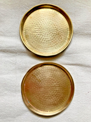 Two Dimpled Brass Round 6'' Dishes India