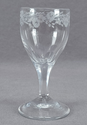 Georgian Era French Engraved Floral & Panel Cut Flint Glass Wine Circa 1800