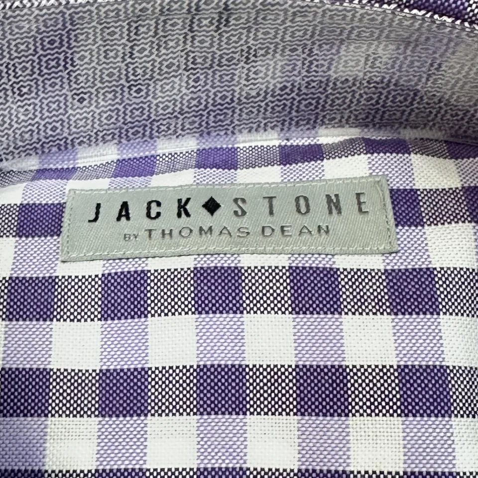 Camisa masculina Jack Stone por Thomas Dean grande roxa vestido Gingham botão para baixo - Imagem 4 de 4