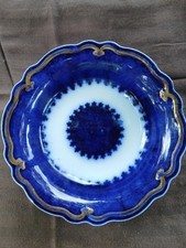 Vintage Marquis Grindley Flow Blue Bowl 6" England Scalloped Gold Trim Antique