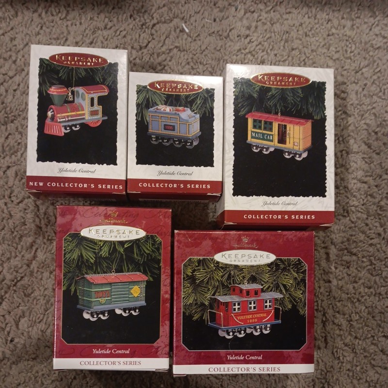 YULETIDE CENTRAL - Complete 5 Tin Train Hallmark Ornament Set - 1994-1998 