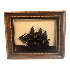 C & A Richard’s Old Iron Side 6 Ship Reverse Painted Glass Silhouette Rare HTF