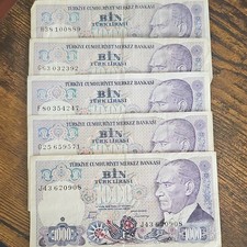 Türkiye Cumhuriyet Merkez Bankası 1000 Turkish Lira Banknotes Turkey