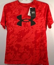 Under Armour 1363278 Boys' Large Tech Big Logo T-Shirt, Racer Red Camo/Black