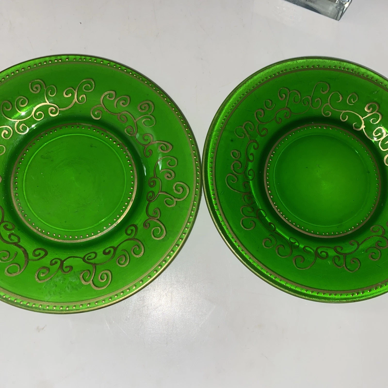 Vtg 2 Anchor Hocking Sandwich Forest Green Pressed 4 1/2" Plates