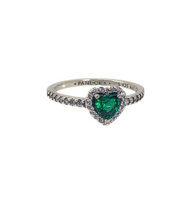 New 100% Authentic PANDORA 925  Pave Elevated Royal Green Heart Ring 198421C07