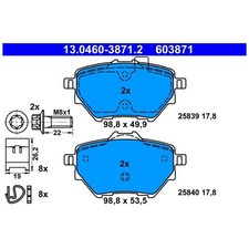 ATE Bremsbelagsatz Bremsklötze hinten 603871 95525378 1678167980 | 527705