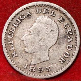 1893 Ecuador 1/2 Decimo Silver Foreign Coin
