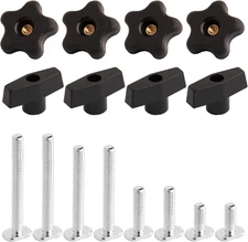 POWERTEC 71121 T Track Knob Kit W/ Threaded Knobs and 5/16”-18 T Slot Bolts, 16-
