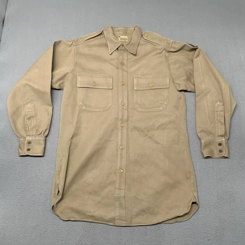 US WWII Era Military Shirt Men’s M Khaki Vintage 40s 50s 2nd Armored Patch Hell