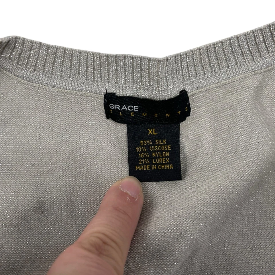 Grace Elements Womens XL Silver Sleeveless Silk Viscose Blouse Tank Top Stretch - Image 2 of 4