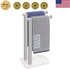 Hand Towel Holder with Balanced Marble Base, Stainless Steel Stand Towel Ring...