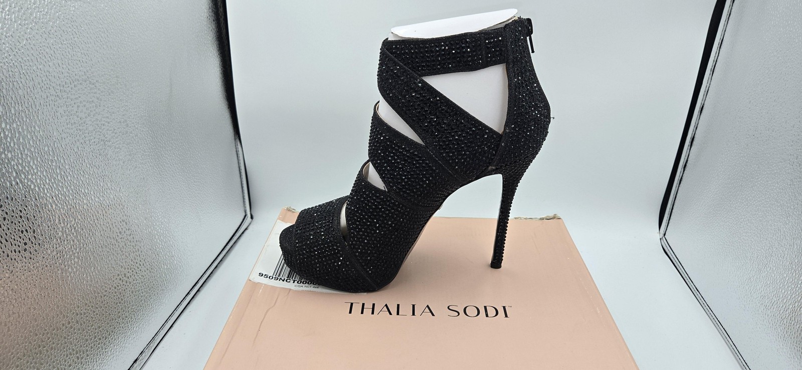 Thalia Sodi Lana Shoes Womens Size 10 Black Strappy Rhinestone Stiletto Heels