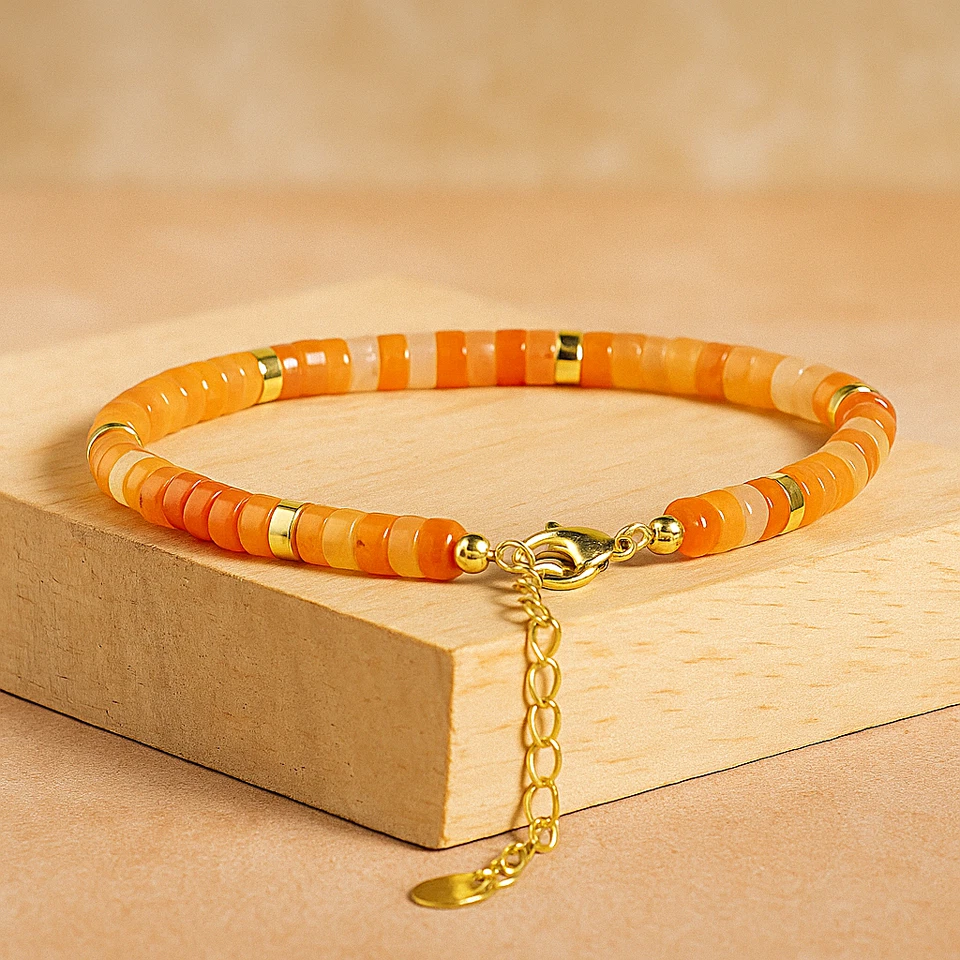 Pulsera de cuentas de aventurina naranja natural, regalo hecho a mano, delicadas piedras preciosas curativas Foto 3 de 4