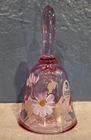 Fenton Art Glass Dusty Rose Diamond Optic Bell 4.5” Hand Painted & Signed