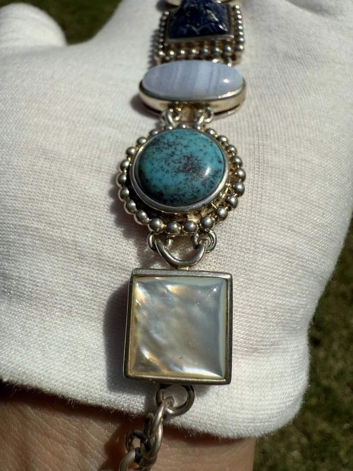 WK 925 Sterling Silver Gemstone Link Bracelet 52g Whitney Kelly China - Image 2 of 4