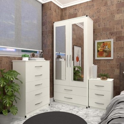 Komplett montiertes Kleiderschrankset, Kleiderschrank, Kommode, Nachttisch