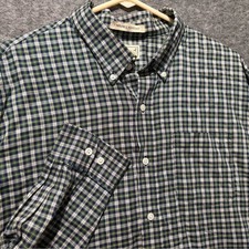 LL Bean shirt mens L plaid green blue yellow button up cotton Wrinkle Resistant