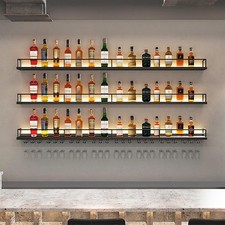 Modern Wall Mounted Wine Rack With LED Lighting&Glass Holder For Kitchen,Bar
