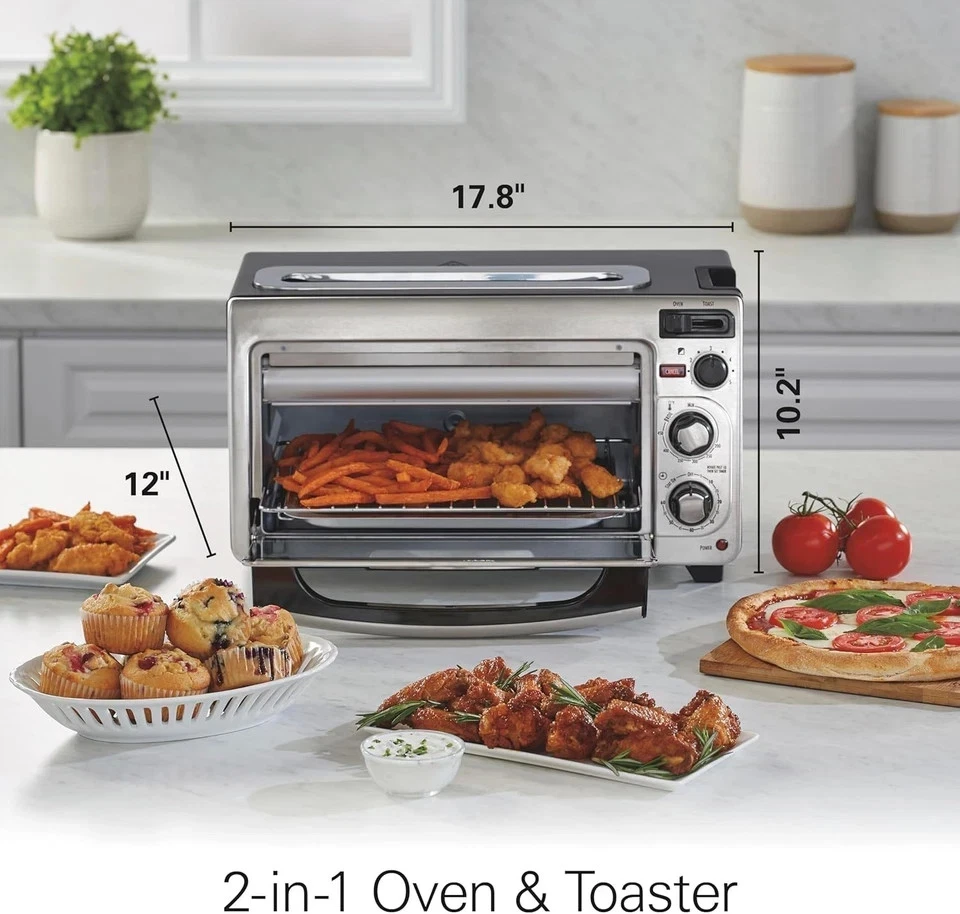 New Hamilton Beach 2-in-1 Toaster Pizza Bagel Oven Stainless Steel With Timer
