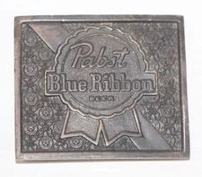 Vintage 1975 Pabst Blue Ribbon Beer PBR Bergamot Brass Works 2.5” Belt Buckle