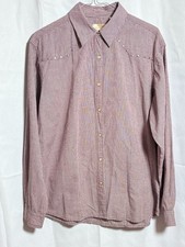 Vintage Wrangler Pearl Snap Western Shirt Burgundy Gingham Studded Size Large