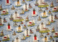 NAUTICAL WITH LIGHTHOUSES  SAILBOATS VALANCE FREE SHIPPING   