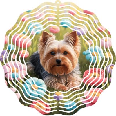Yorkshire Terrier Wind Spinner 10'' Metal Kinetic Garden Decor 3D Whirligig Art
