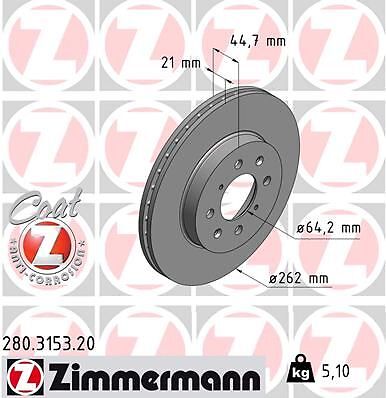 2X Zimmermann 280.3153.20 Bremsscheibe FüR Honda MG Rover-image