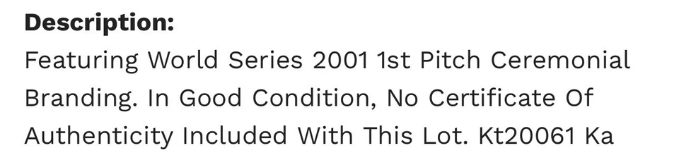 BOB BRENLY Autographed 2001 World Series Official Baseball  - Image 4 of 4