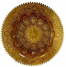 VTG Indiana Glass Co Amber Deviled Egg Party Serving Tray 12" diam