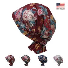 Large Flower Cotton Scarf Slip On Pre Tied Turban Hat Chemo Cancer Beanie Women
