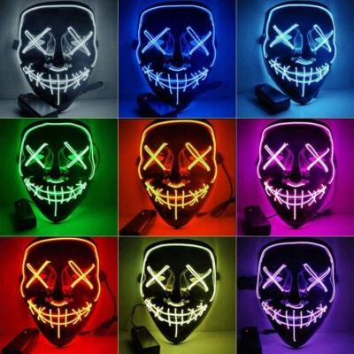 LED Purge Mask Scary Spooky Halloween Fancy Costume 3 Light Modes Party Prop UK