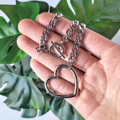 Heart O Ring Choker Stainless Steel Curb Chain Gothic Necklace
